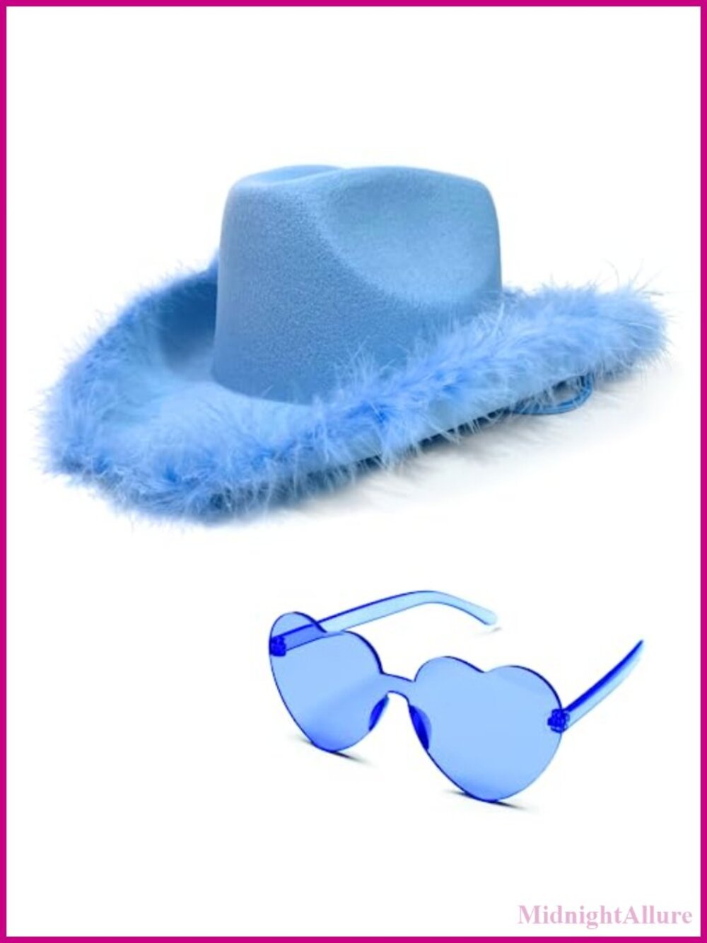 Felt Cowboy Hat with Feathers & Heart Sunglasses Set Cowgirl Costume